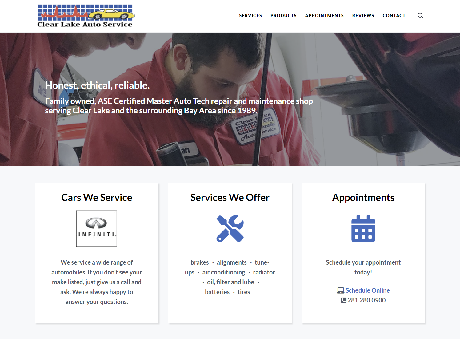 Clear Lake Auto Service WordPress Simple Website | TEMPORA